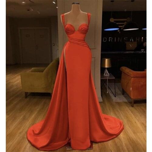 Evening Dresses Sweetheart Sleeveless Floor Length Side Slit Mermaid Silk Satin Evening Dresses vestidos de fiesta de noche