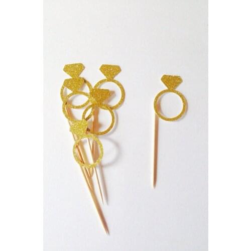 Gold shimmer rings Cupcake Toppers perfect wedding food toothpicks engagement party birthday baby bridal shower cake decorations