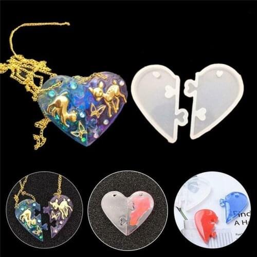 1 Set DIY Heart Shape Epoxy Silicone Pendant Mold Puzzle Charm Mould Handmade Make Tools Jewelry Resin Molds for Jewelry