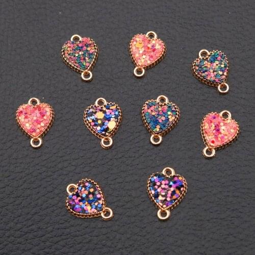 12pcs Mix Color Sequin Heart Connectors Popular Bracelet Metal Accessories DIY Charms For Jewelry Carfts Making 18*13mm A2179