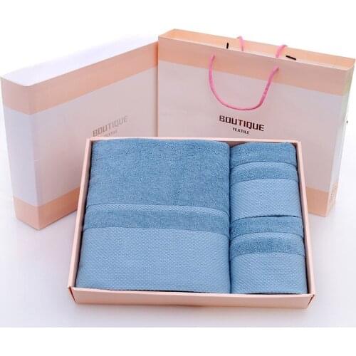 3pcs 1 Bath Towel And 2 Face Towels 100% Pure Cotton High Density Plain Solid Color Towel Set Home Hotel Use Textile Gift Box