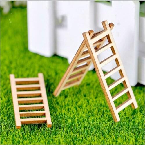 3pcs Mini Wooden Step Ladder Fairy Garden Miniatures DIY Fairy Garden Dollhouse Miniatures Ornament Decoration