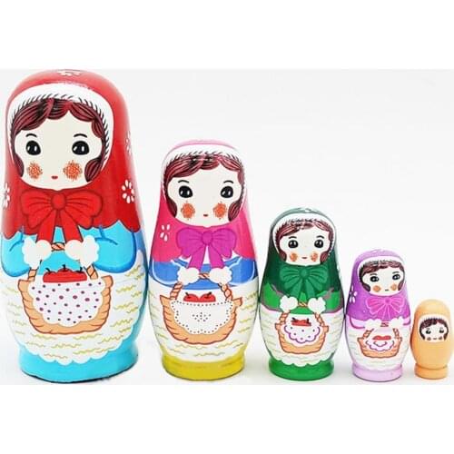 5Pcs/Set Matryoshka Wooden Russian Nesting Doll Handicraft Girl Shape Matryoshka Nesting Dolls Children Gifts Educational Toys