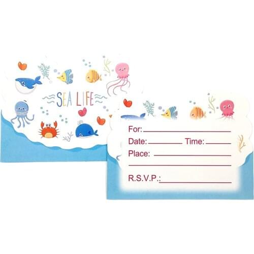 6pcs Invitation Card For Kids Boys Sea Life Marine Animal Theme Happy Birthday Party Supplies Baby Shower Events Decoration