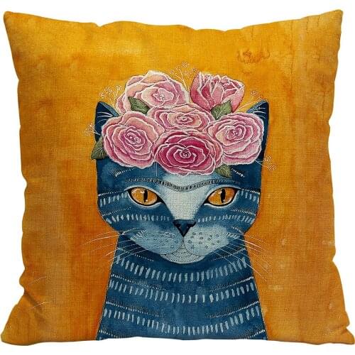 BV01008 Cat Art Throw Pillowcase Linen Cushion Cover for Sofa Couch