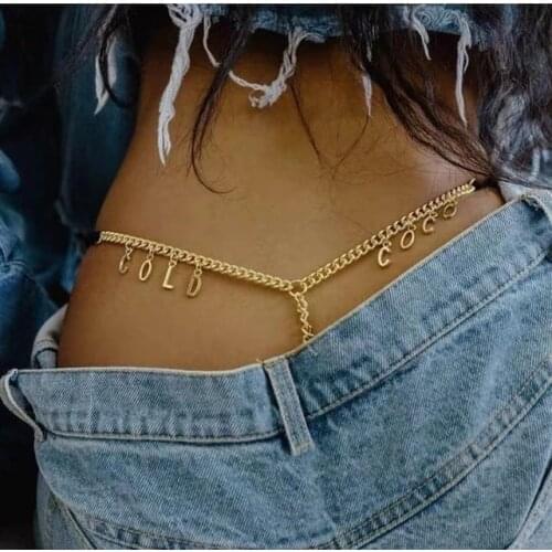Personality Multicolor Bikini Thong Letter Waist Body Chain For Women Golden Metal Angel Baby Girl Constellation Body Jewelry
