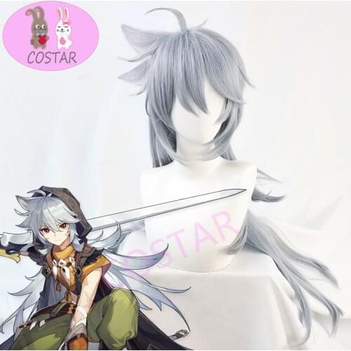 COSTAR Genshin Impact Razor Gray Long Heat Resistant Synthetic Hair Halloween Carnival Party Role Play Cosplay + Free Wig Cap