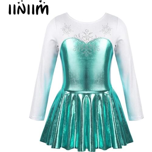 Kids Children Dancewear Ballerina Shiny Rhinestone Snowflake Fairy Bodice Ballroom Costume Dance Gymnastics Leotard for Girls
