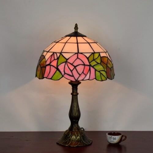 European rose bedroom bedhead retro desk lamp Tiffany art glass shop American table lamp