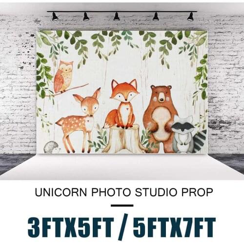 Animals Newborn Baby Shower Photo Background Woodland Birthday Party Decoration Banner fox Bear Backdrop for Photography Studio