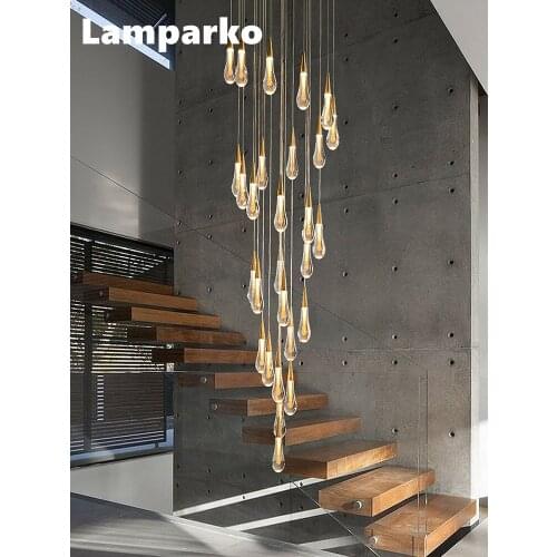 Nordic Crystal Pendant Lights LED Modern Raindrop Stair Chandelier Lighting Gold Indoor Pendant Hanging Lamp for Kitchen Island