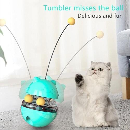Interactive Cat Toys Tumbler Leakage Food Ball Eco-Friendly ABS Food Container Dispenser Cat Self Teaser Stick Track Ball