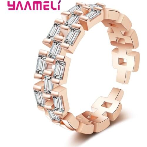 New Design 925 Sterling Silver Adjustable Finger Ring Full Clear CZ Zircon Stone Open Rings for Women Wedding Party Jewelry