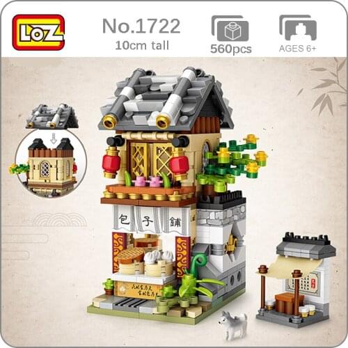 LOZ 1722 City Street Chinatown Breakfast Restaurant Architecture Model DIY Mini Blocks Bricks Building Toy for Children no Box