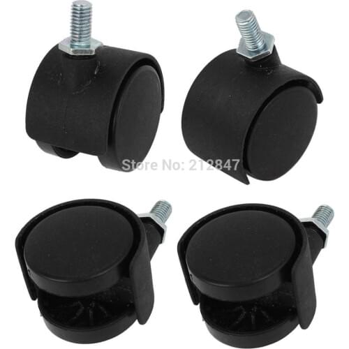 M8 Plastic 8mm Screw Stem 1.5" Dia Double Wheel 360 Degree Rotation Furniture Chair Swivel Caster Black 4 Pcs