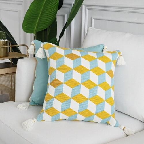 DUNXDECO Cushion Cover Decorative Square Pillow Case Modern Fresh Color Geometric Jacquard Sofa Chair Coussin