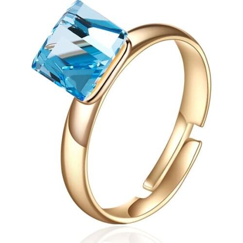 New Fashion Blue/White Austrian Crystal Rings for Women Gold Color Adjustable Rings Wedding Band Ring Party Jewelry Girls Gifts