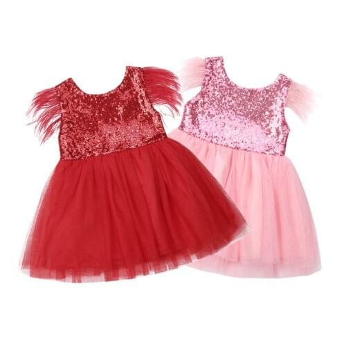Toddler Baby Girl Princess Kid clothes round neck sleeveless Tassel Tulle Polyester backless Sequin Party Mini Dresses one piece