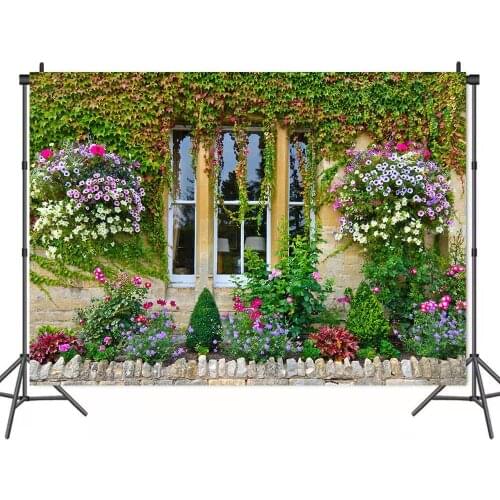 Island Romantic Town Street Flower Wall Photo Backdrops Background Decorations Mediterranean Style Portrait Photography Props