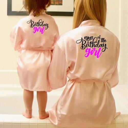 Letter print brithday girl Parent-child Dress Robe Satin Baby Women Princess Spa Party Favor Ladies Dressing Gift 10 colors