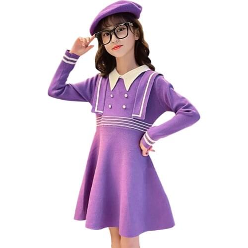 Girls Sweater Dress Striped Girl Party Dress Thick Warm Dress For Children Winter Childrens Clothing 6 8 10 12 14