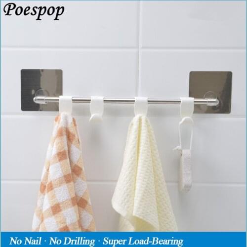 POSEPOP Bathroom 40CM Single Towel Bar Towel Rack Towel Holder Wall-Mount Strong Suction Bathroom Accessories With Movable Hooks