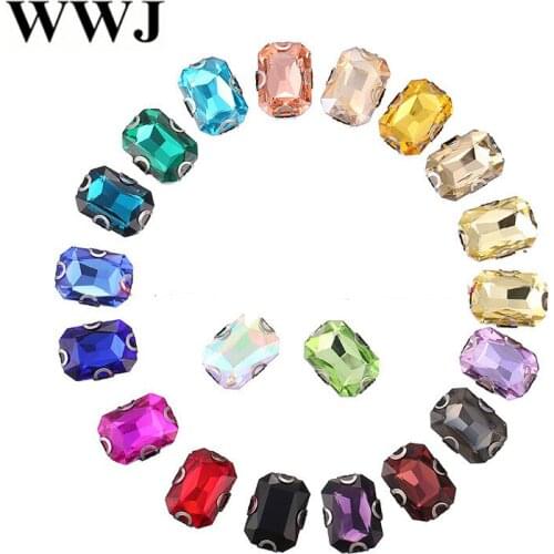 All Colors 8x10,10x14,13x18MM Rectangle Fancy Stone with Metal D Claw Setting Sewing Glass Crystal Jewelry Beads