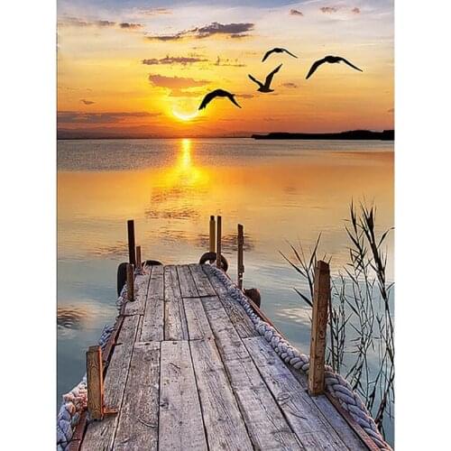 Sale 5D Diamond Painting Diy Sunset Bridge Landscape Scenery Embroidery Full Square Drill Handmade Wall Decoration Picture