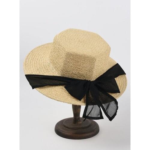 Wholesale Fashion Wide Brim Straw Hat For Women Ribbon bow Ladies Beach Hats FDress Up Summer Sun Visor Caps Droshipping