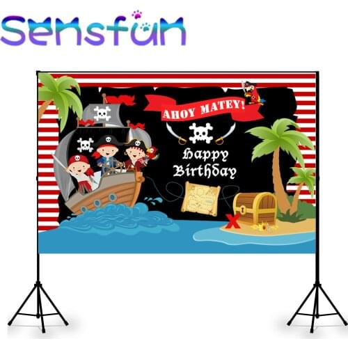 Sxy0037 Pirate theme Backdrops Boys background for photography studio Ahoy Boat happy birthday party decor Banner