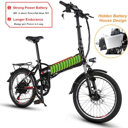 20" 6 Speed 48V/10AH 250W Lightweight Folding Electric Bicycle Electric Bike with USB Charging Interface Lithium Battery Ebike