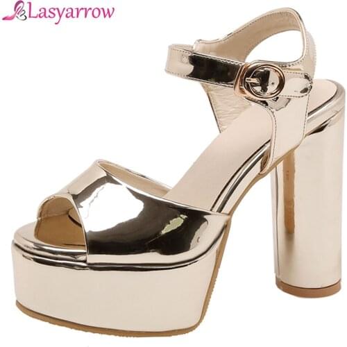 Lasyarrow 2019 new summer sandals women peep toe buckle super high heels shoes women elegant prom platform shoes women sandals