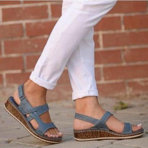 Womens Sandals 2021 Summer New College Style Low Heel Wedge Casual Sandals Fashion Ladies Sandals Footwear 35-43 Plus Size
