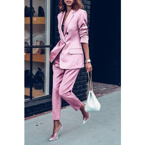 Double Breasted Notch Lapel Stylish Office Lady Womens Suit Set For Work Slim Fit Casual Plus Size Jacket Blazer Pants