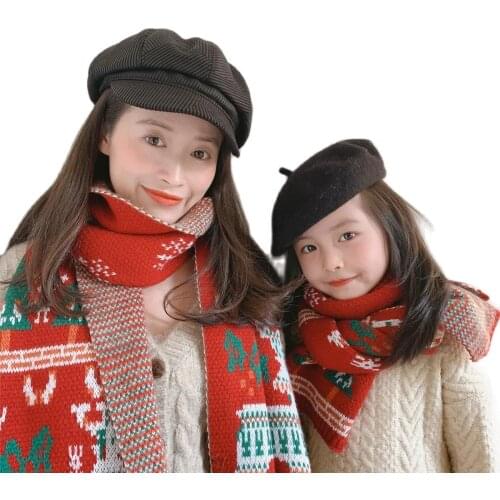 Winter Acrylic Boys And Girls Parent-Child Scarf 2021 Fashion Cartoon Elk Knitted Neckerchief Warm Baby Adult Christmas Mufflers