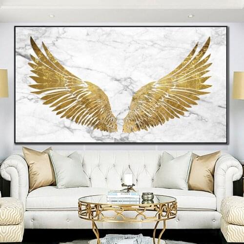 Golden Angel Wings Marbled Background Abstract Wall Art Posters and Prints Canvas Painting Contemporary Art Decoration Picture