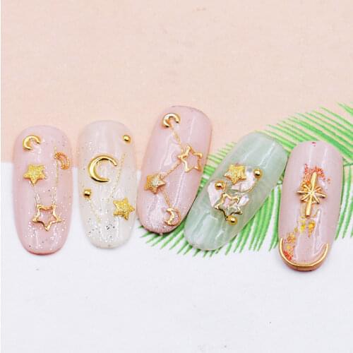 1 Box Gold Nail Decoration Art Star Moon 3D Decorations Feathers Charm Metal Frame Mix Shape Nail Art Manicure Accessories