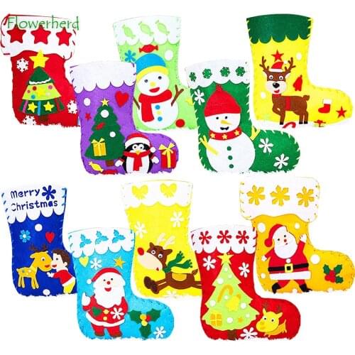 10pcs Christmas Felt DIY Stockings Crafts Create Your Own Santa Snowman Reindeer Christmas Decoration Ornaments Sewing Kits
