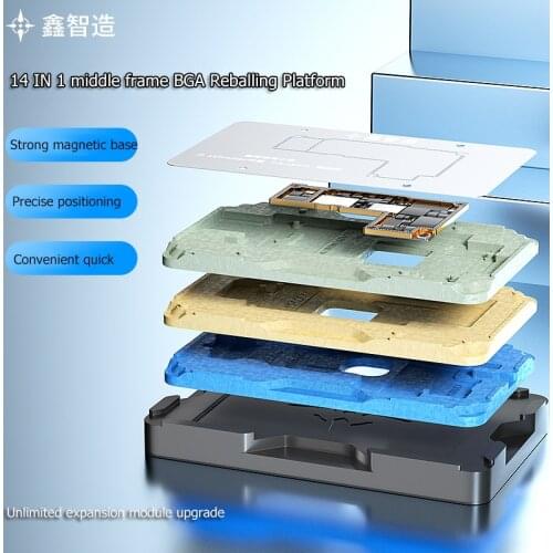 10 IN 1 BGA Reballing Stencil Fixture For iPhone X-12mini/12 Pro Max Motherboard Middle Layer Planting Tin Plate With Steel Mesh