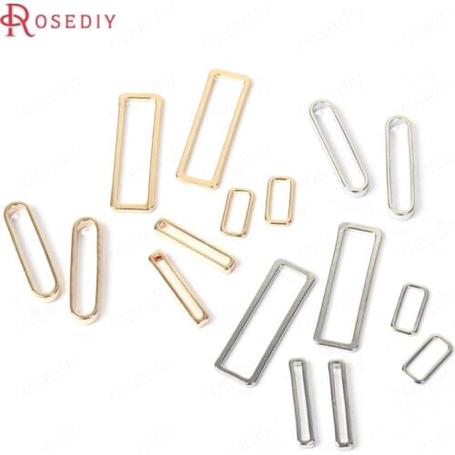 B085)10 pieces 1.2/2/2.5/3CM Gold Color Plated Brass Rounded Rectangle Connect Charms Diy Jewelry Findings Accessories