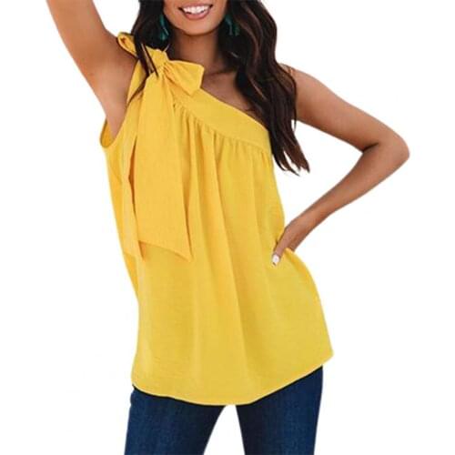 Summer Women Summer Colorful Vest Solid Color One Shoulder Bandage Sleeveless Loose Blouse for Office Streetwear Tops