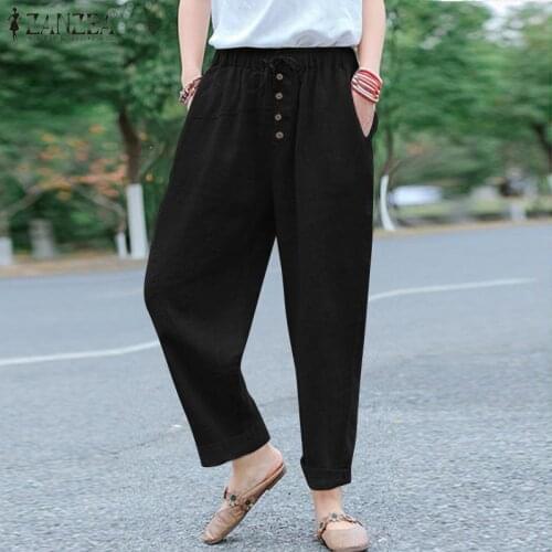 ZANZEA Elegant Harem Pants Women Summer Trousers 2021 Cottton Turnip Oversize Palazzo Casual Elastic Waist Solid Long Pantalon