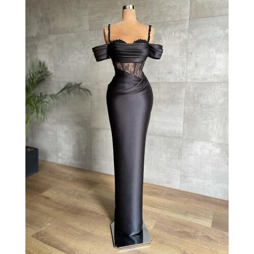 Straight Spaghetti Strap Floor-Length Satin Lace Celebrity Dresses With Beading Crystal