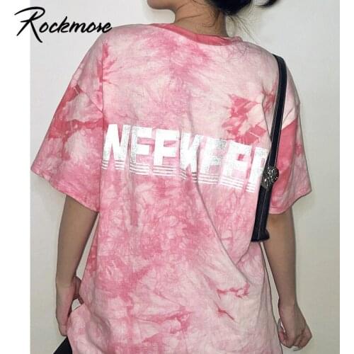 Rockmore Tie Dye Oversized Short-Sleeve T-Shirt WomenS Reflective Graphic Tee Summer y2k Aesthetic Pink Harajuku T Shirt Female