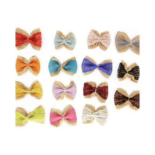 1pcs Natural Jute Twine Bow Tie with lace Wedding Birthday Party Gift Box Decor Bow-knot Wedding Decoration