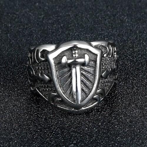 Ring men big stainless steel gifts for mens punk chip hop male man sword ring antique signet ring arthur swordslion accessories