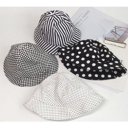 Korean Style Spring Children Sun Protection Beach Hat Retro Fashion Polka Striped Dot Summer Breathable Baby Fisherman Basin Hat