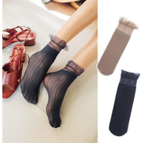 Summer Women Net Yarn Glass Silk Socks Stripe Crystal Lace Stockings Ultrathin Elastic Transparent Ladies Girls Fairy Socks