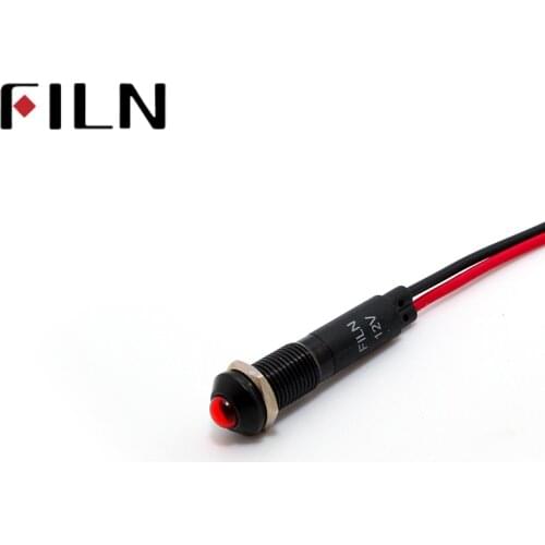 8mm FL1A-8SW-1 black housing mini raised head red green yellow blue 12v led inidcator light with 20cm wire