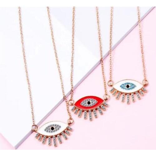 Trend Fine Demon Eye Crystal Pendant Necklace Multi-color Womens Accessories Clavicle Chain Necklace European American Jewelry